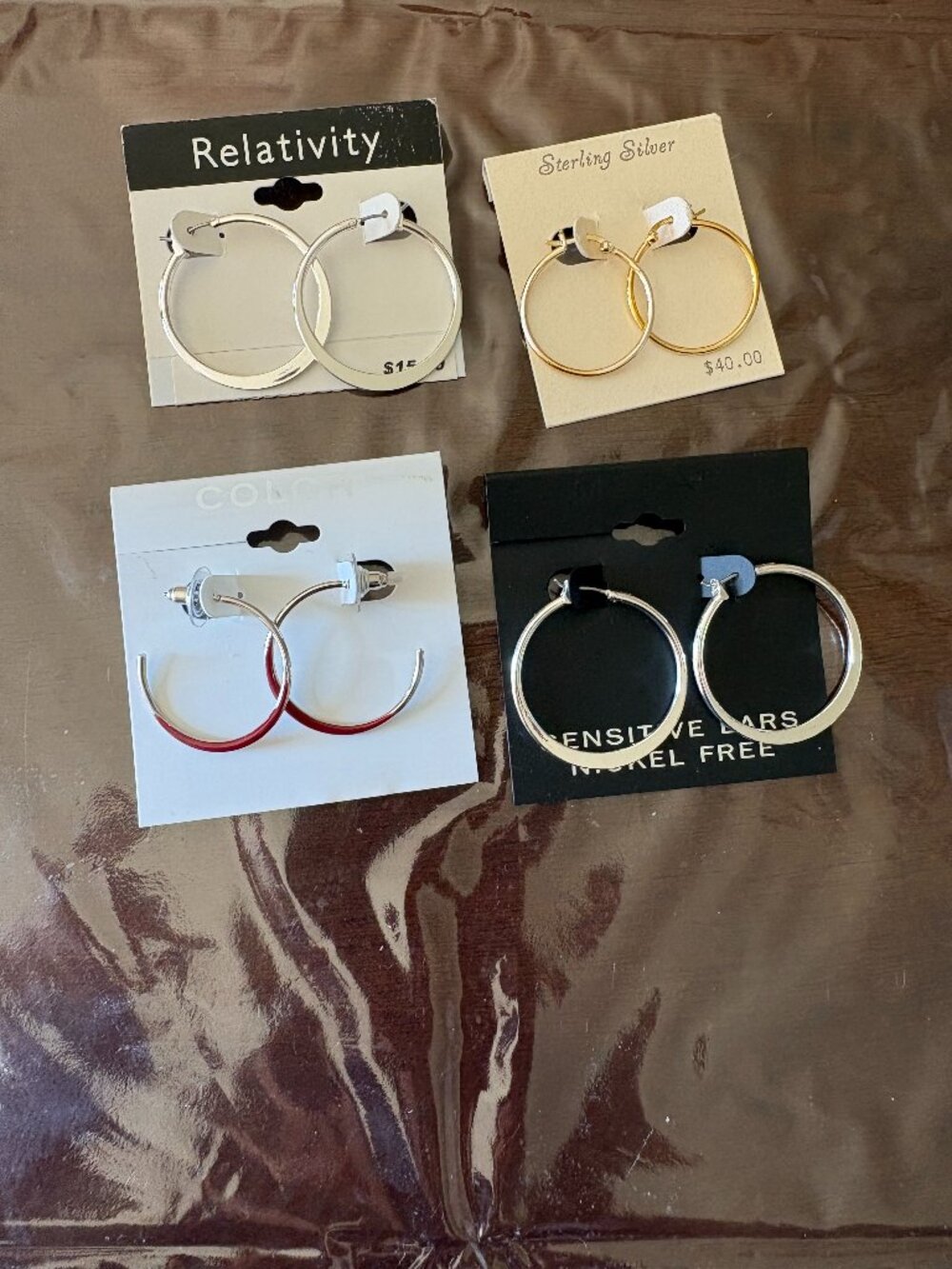 Hoop Earrings Bundle 4 Pairs Sterling Silver Relativity Gold Silver Nickel Free